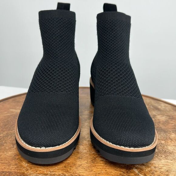 Eileen Fisher Boots Wm 6.5 M Black Knit Sock Wedge Ankle Bootie London Stretch - Picture 2 of 11